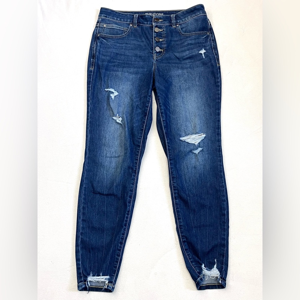 Maurices Everflex High Rise Distressed Blue Women’s Stretchy Jeans Size 10 - Picture 1 of 16